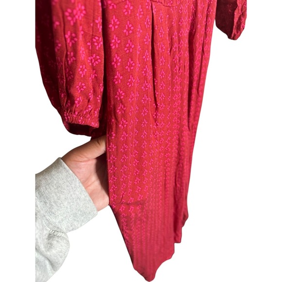 Knox Rose Women's Puff Sleeve Wide Leg Cropped Boho Red Jumpsuit Romper XS - Picture 4 of 8